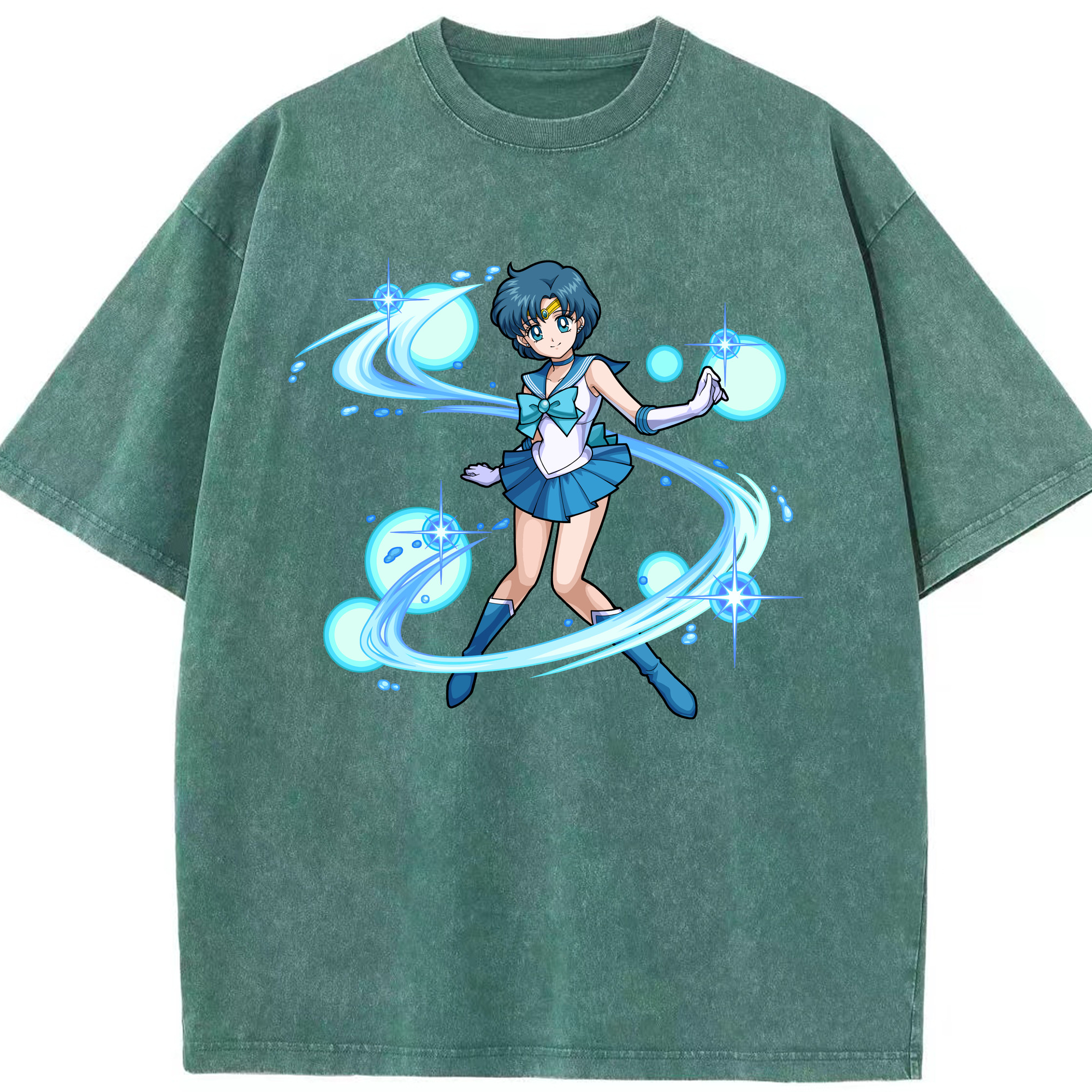 （画像用） 美少女戦士セーラームーン 水野 亜美 みずの あみ Sailor Moon Mizuno Ami 綿100% ヴィンテージ風 半袖Tシャツ（フロントプリント）